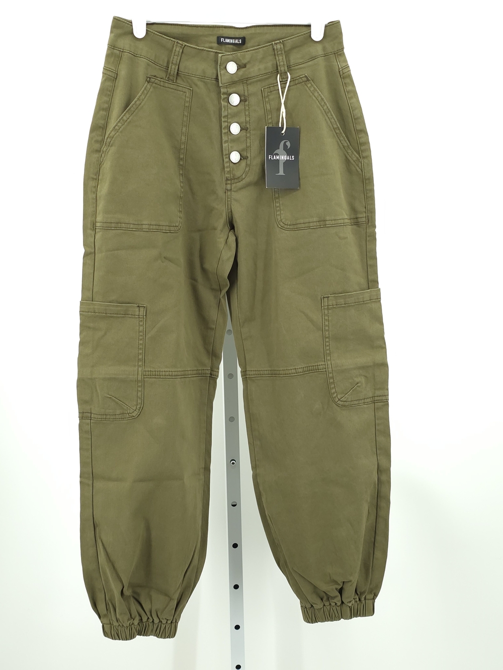 Flamingals Button Fly Utility Cargo Joggers Army Green NWT - Size XS